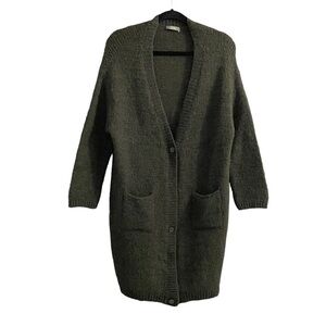 DIXIE Mohair Wool Button Front Long Cardigan Sweater Green S